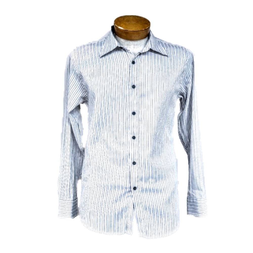 Level Ten Men's M Gray White Stripped Dress Shirt